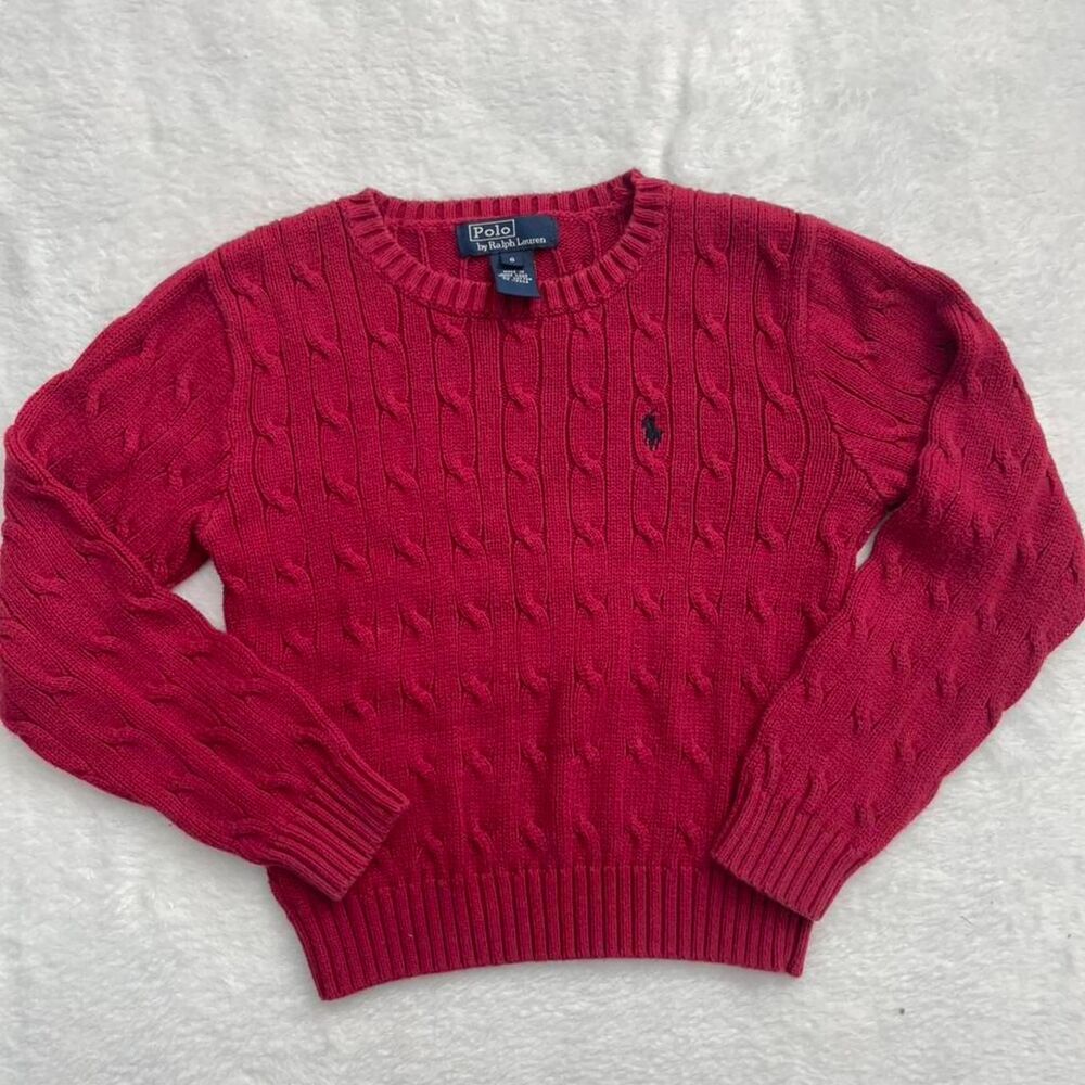 Polo Ralph Lauren Cable Knit Sweater Kid's 6 Luxury Formal Preppy Children Red